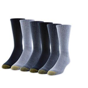 Goldtoe Casual 6 Men's Ribbed Crew Socks, Assorted Color, Sz 6-12.5, Blue New